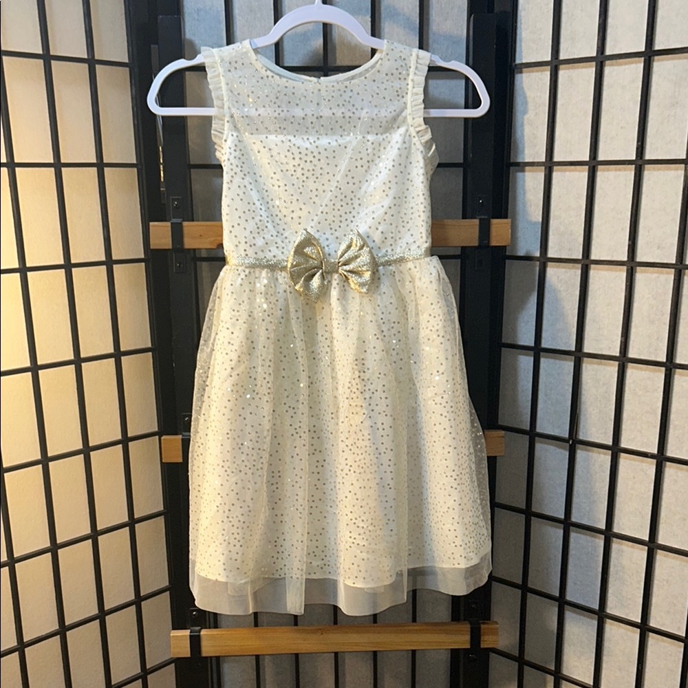 Jona Michelle Formal White and Gold Embellished Tiered Sundress
